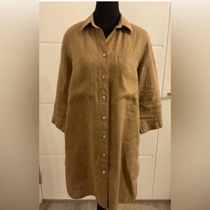 VLT’S by Valentina’s Made in Italy Chic Brown Linen Stylish Tunic/Shirt Dress